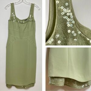 RENA LANGE Y2K Sleeveless Midi Silk Dress Floral Sequins Fairy Ethereal Formal